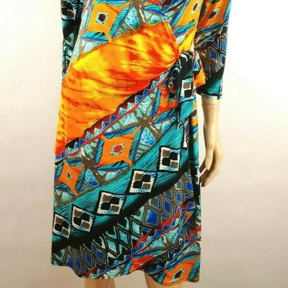 Anthropologie From The Heart Deco Print Wrap Front Dress Size S Fits Large - Picture 2 of 9